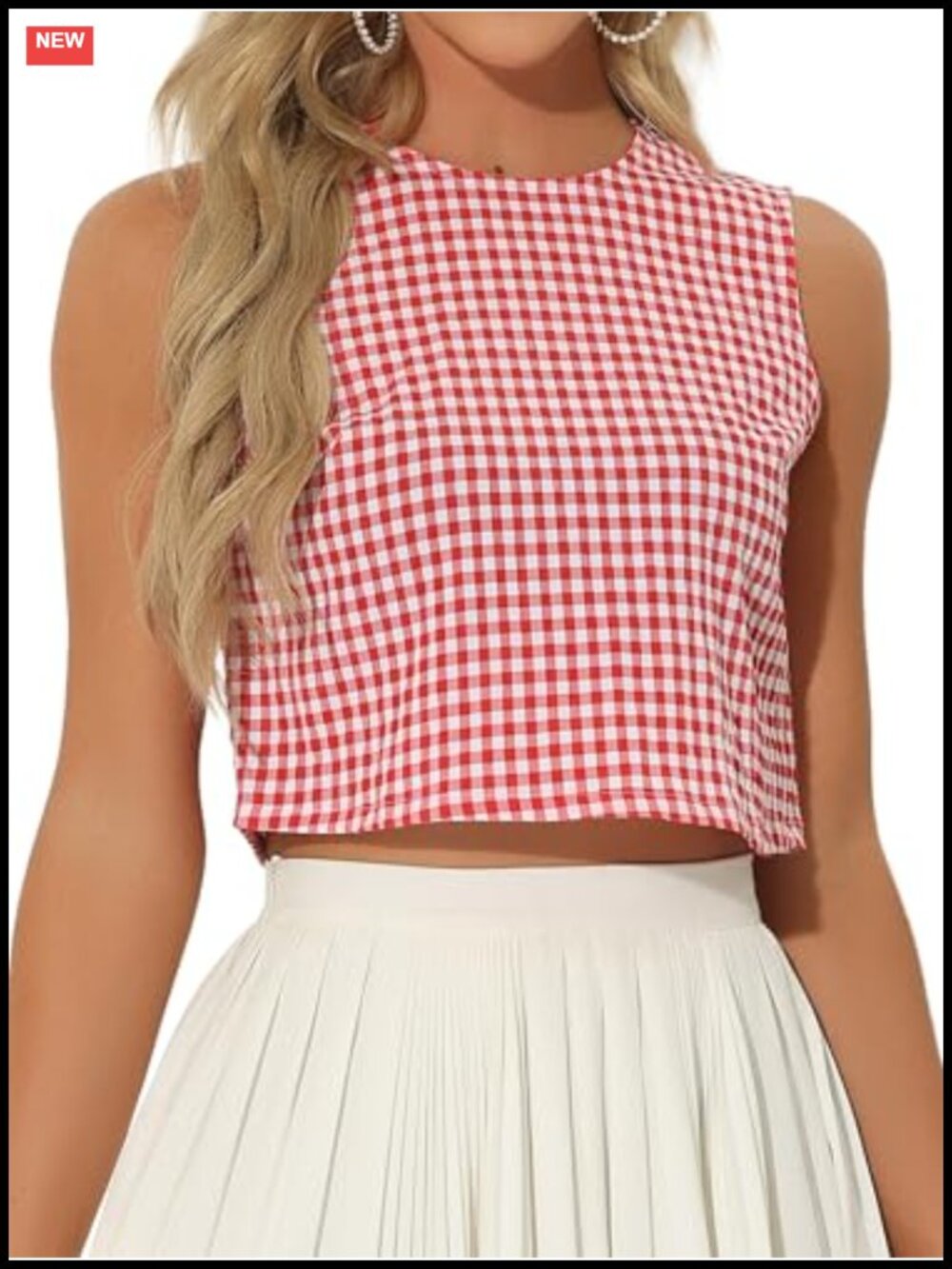 Sleeveless Gingham Blouse Keyhole Back Summer Top